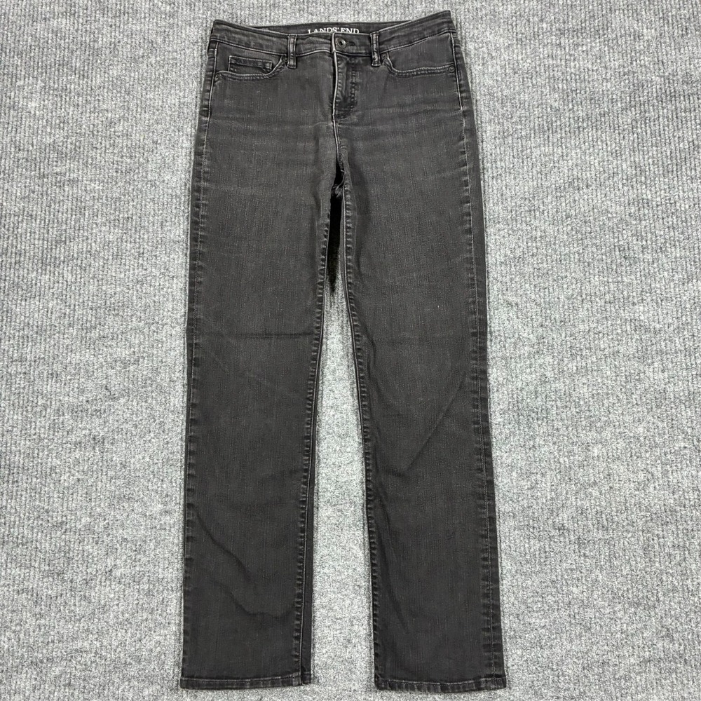 Lands' End Fit 2 Straight Leg Jeans Womens Size 8 Black Denim Mid Rise